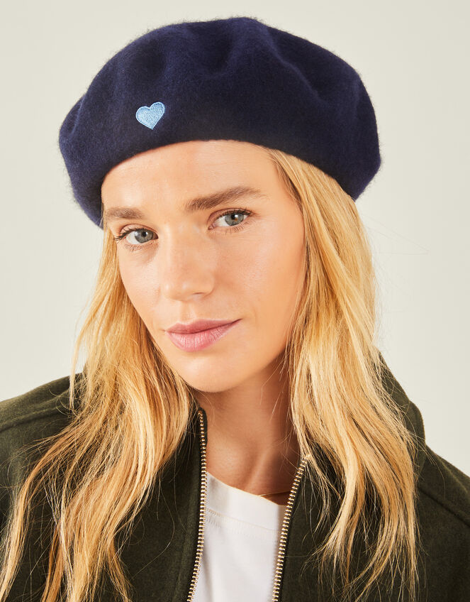 Heart Wool Beret, Blue (BLUE), large