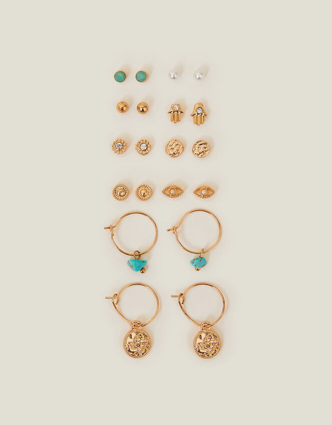 10-Pack Sparkle Stud and Hoop Earrings, , large