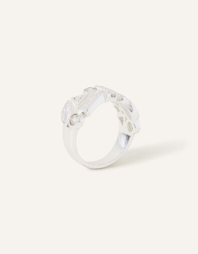 Sterling Silver Cluster Band Ring, White (ST CRYSTAL), large