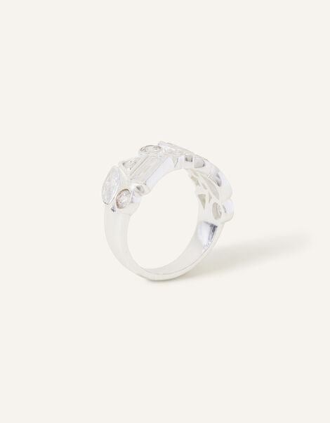 Sterling Silver Cluster Band Ring, White (ST CRYSTAL), large