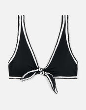 Blanket Stitch Bunny Tie Bikini Top, Black (BLACK WHITE), large