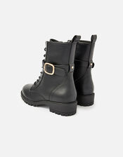 Lace-Up Biker Boots, Black (BLACK), large
