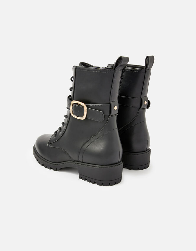 Lace-Up Biker Boots, Black (BLACK), large