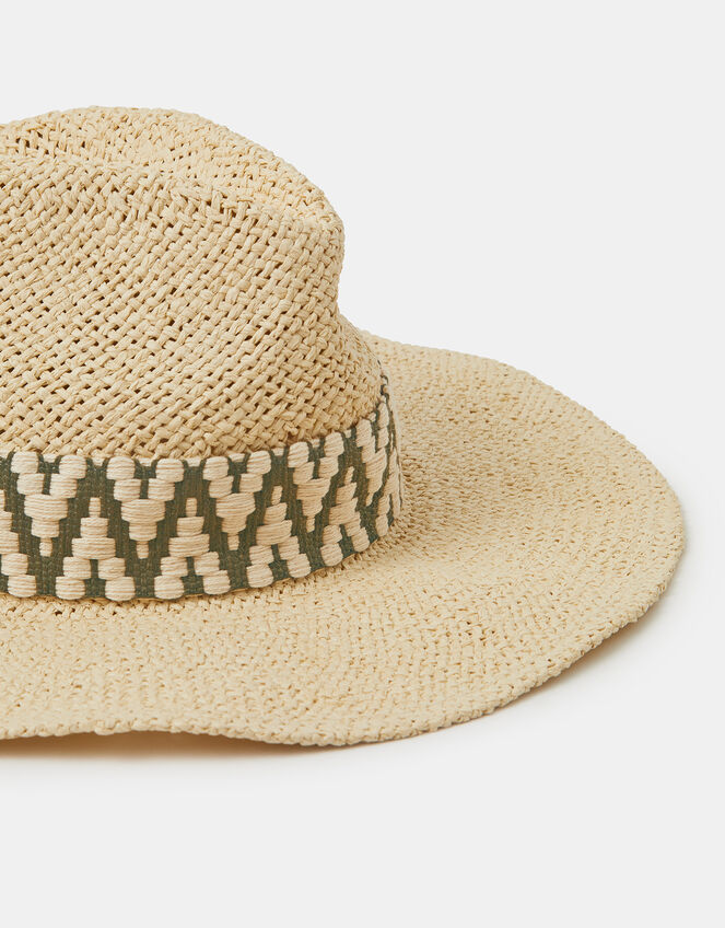 Chevron Straw Fedora Hat, , large