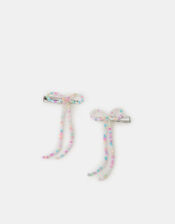 2-Pack Girls Beaded Bow Hair Clips, , large