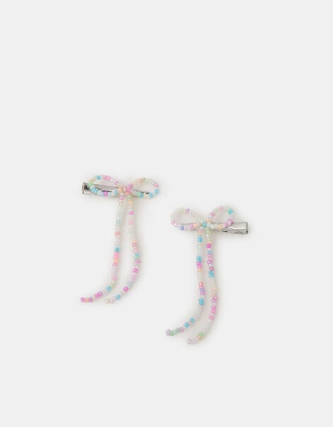 2-Pack Girls Beaded Bow Hair Clips, , large