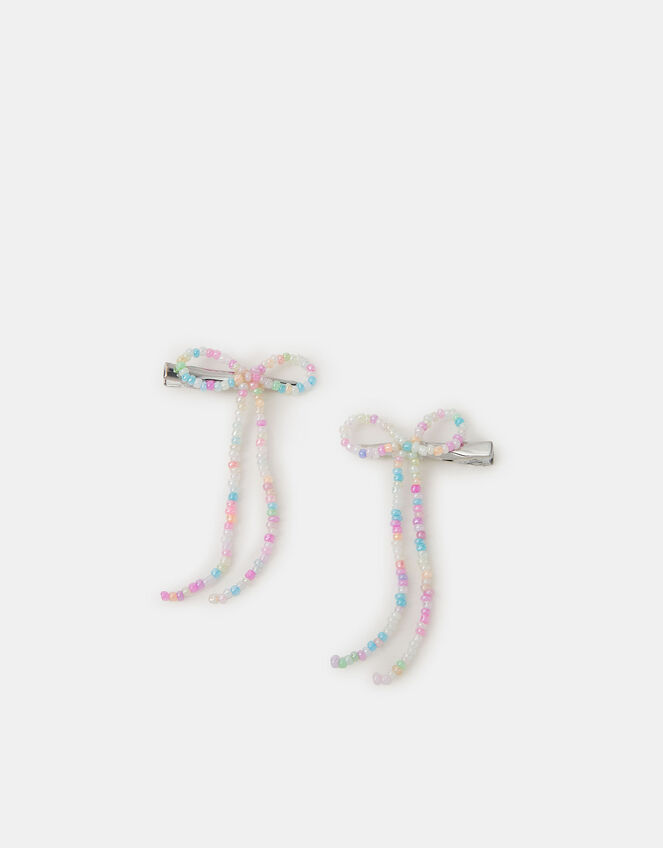 2-Pack Girls Beaded Bow Hair Clips, , large
