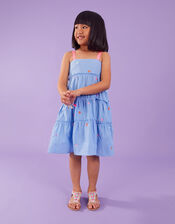 Kids Floral Embroidered Chambray Dress, Blue (BLUE), large