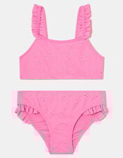 Girls Ruffle Broderie Bikini Set, Pink (PALE PINK), large
