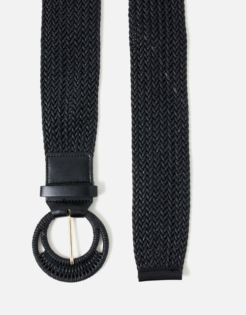 Weave Large Round Buckle Belt, Black (BLACK), large