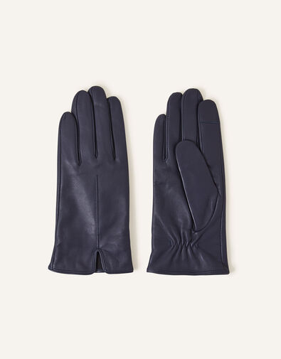 Touchscreen Leather Gloves, Blue (NAVY), large