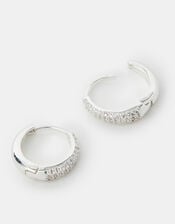 Sterling Silver-Plated Diamanté Huggie Hoop Earrings, , large