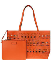 Perforated Shopper with Detachable Zip Pouch, Orange (ORANGE), large