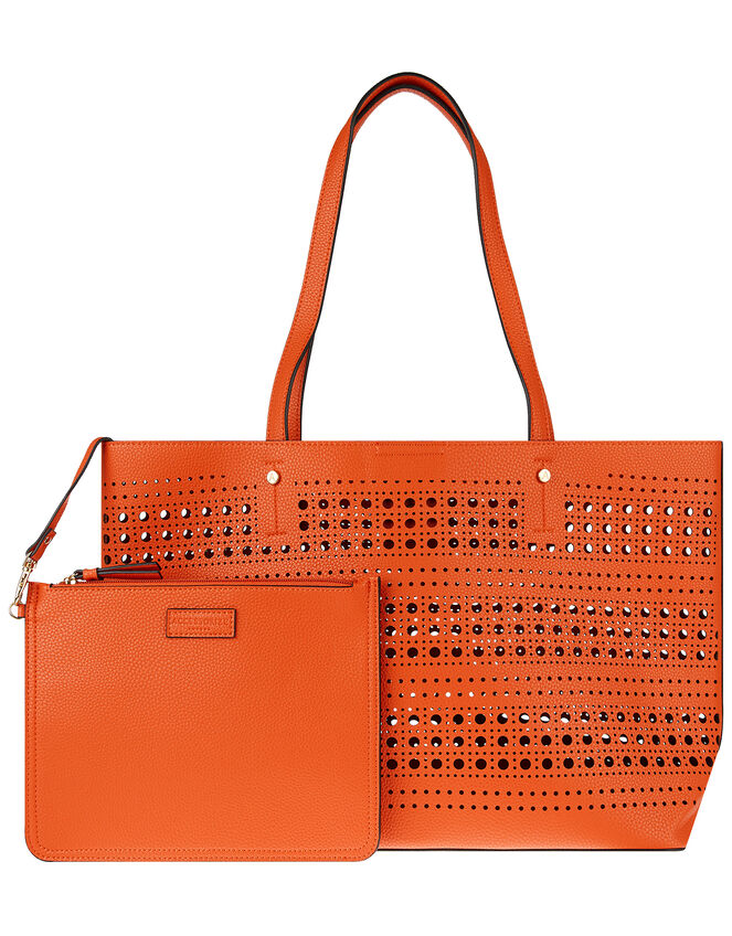 Perforated Shopper with Detachable Zip Pouch, Orange (ORANGE), large