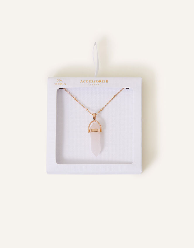 Semi-Precious Stone Pendant Necklace, Pink (PINK), large
