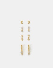 4-Pack 14ct Gold-Plated Star Stud & Hoop Earrings, , large