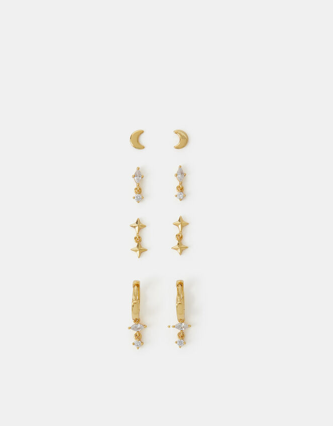 4-Pack 14ct Gold-Plated Star Stud & Hoop Earrings, , large