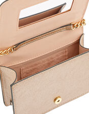 Tweed and Chain Shoulder Bag with Built-In Mirror, Metalic (METALLICS), large
