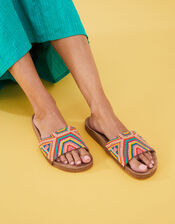 Geometric Beaded Cork Footbed Sandals, Multi (BRIGHTS-MULTI), large