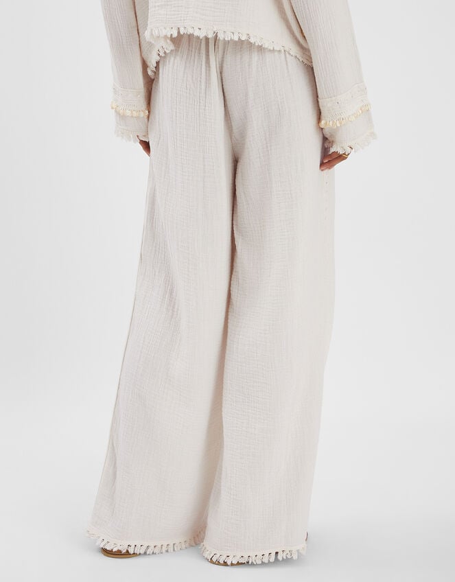 Mirror Embellished Wide Leg Trousers, Ivory (IVORY), large
