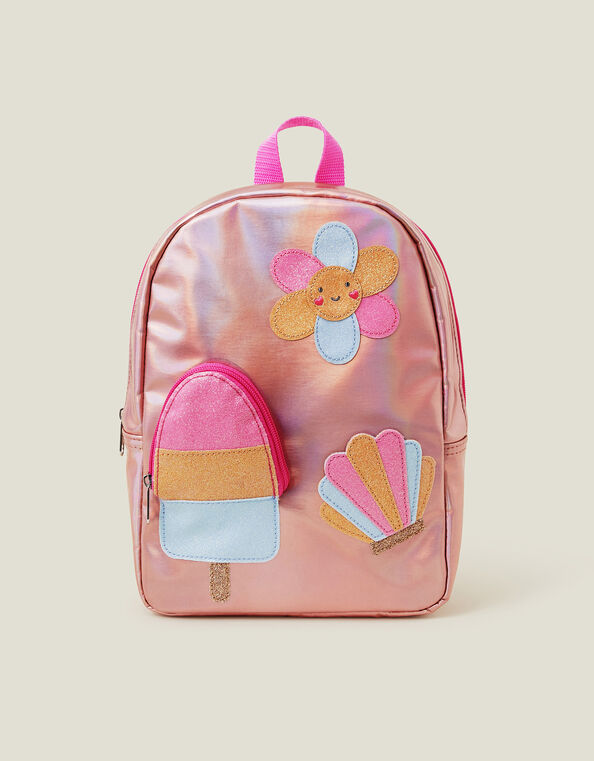 Girls Ice Cream Pocket Metallic Backpack, , large