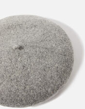 Beret Hat in Pure Wool, Grey (GREY), large