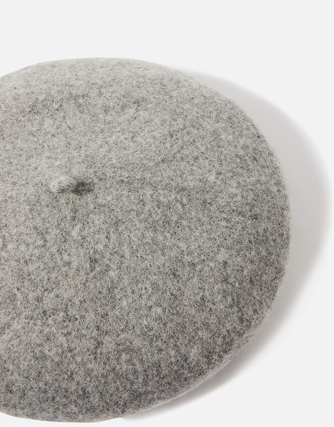 Beret Hat in Pure Wool, Grey (GREY), large