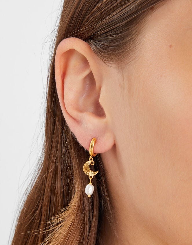 14ct Gold-Plated Sun & Moon Drop Earrings, , large