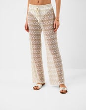 Crochet Wide Leg Beach Trousers, White (WHITE), large