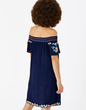 Embroidered Bardot Dress, Blue (NAVY), large