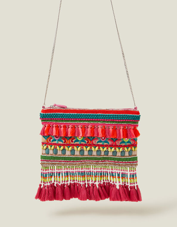 Hand-Embellished Fringe Bag, , large