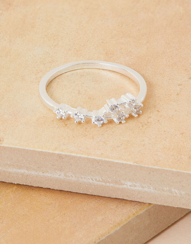 Recycled Sterling Silver Sparkly Constellation Cancer Ring, White (ST CRYSTAL), large