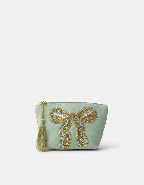 Embellished Bow Velvet Coin Purse, , large