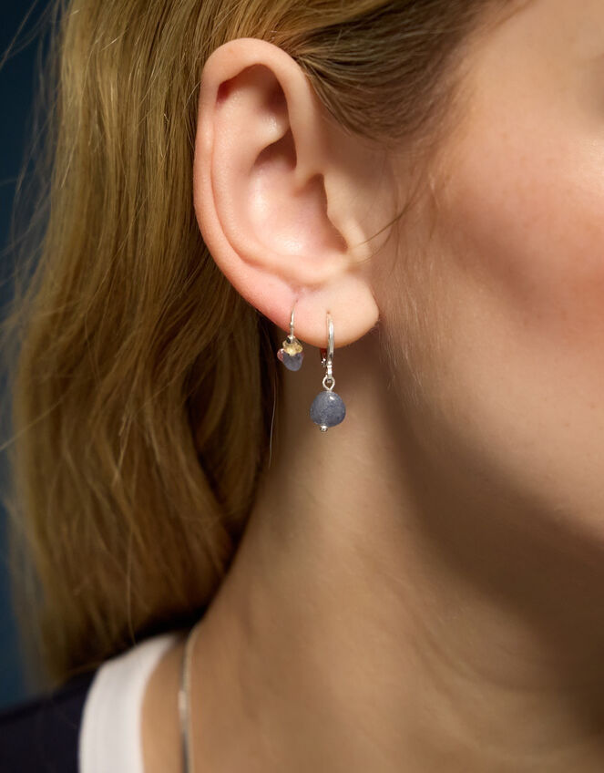 2-Pack Sterling Silver-Plated Aventurine Hoop Earrings, , large