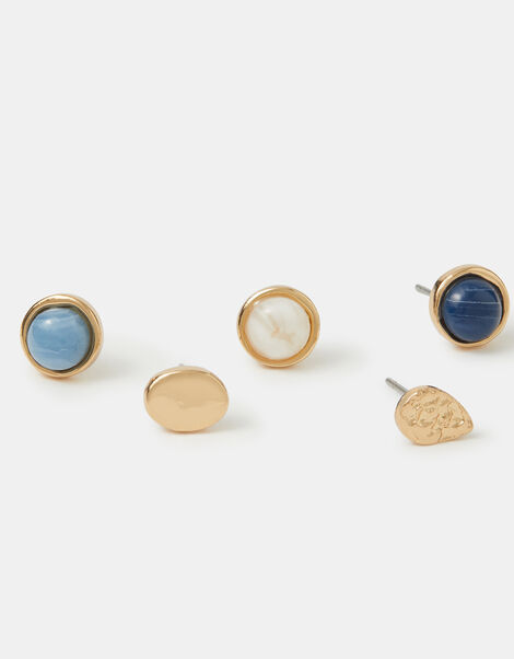 5-Pack Mother of Pearl Stone Stud Earrings, Blue (BLUE), large