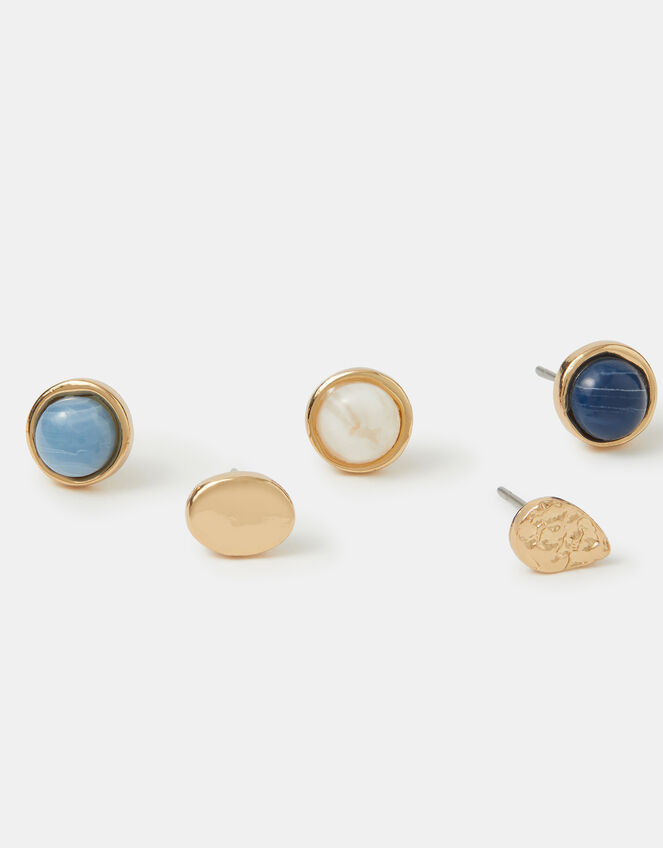 5-Pack Mother of Pearl Stone Stud Earrings, Blue (BLUE), large