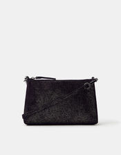 Glitter Leather Crossbody Bag, Black (BLACK), large