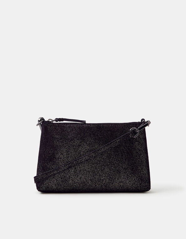 Glitter Leather Crossbody Bag, Black (BLACK), large