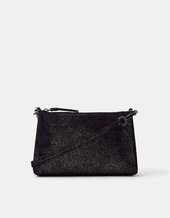 Glitter Leather Crossbody Bag, Black (BLACK), large