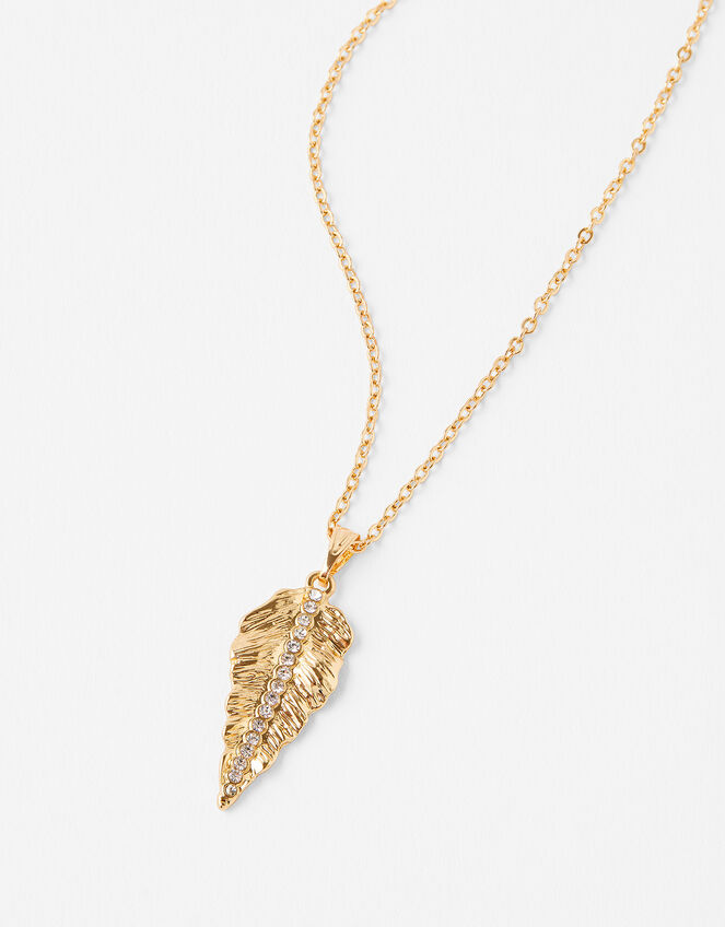 Pave Leaf Necklace with Recycled Metal, , large
