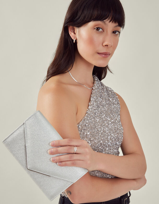 Metallic Envelope Clutch Bag, Silver (SILVER), large