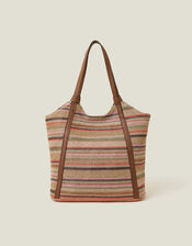Stripe Raffia Shoulder Bag, , large