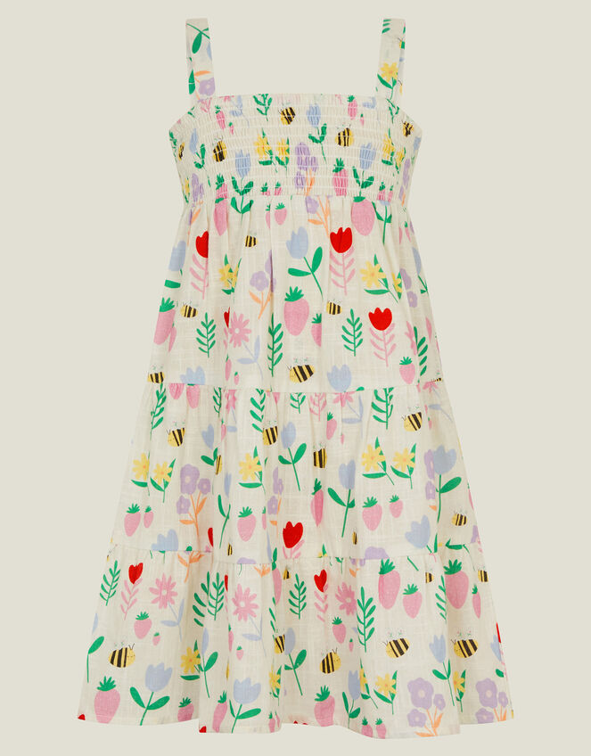 Girls Floral Tiered Dress, White (WHITE), large