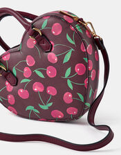 Cherry Print Heart Crossbody Bag, , large