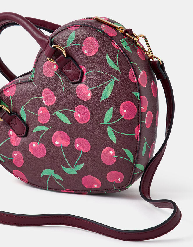 Cherry Print Heart Crossbody Bag, , large
