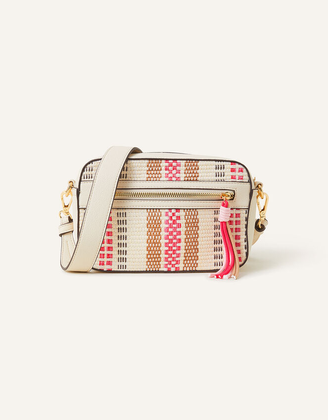 Raffia Stripe Cross-Body Bag, , large