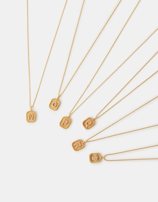 14ct Gold-Plated Initial Tag Pendant Necklace, Gold (GOLD), large