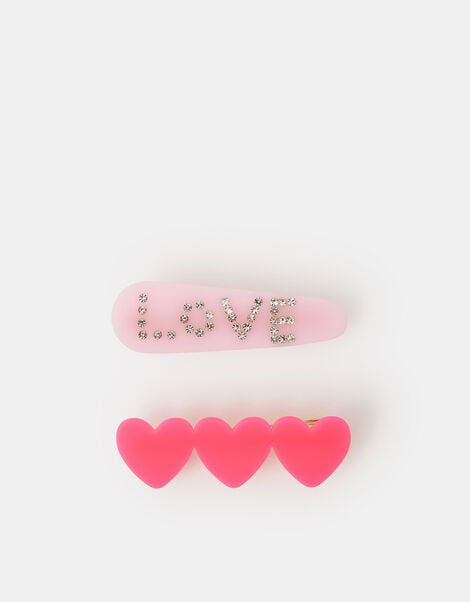 2-Pack Girls Love Heart Hair Slides, , large