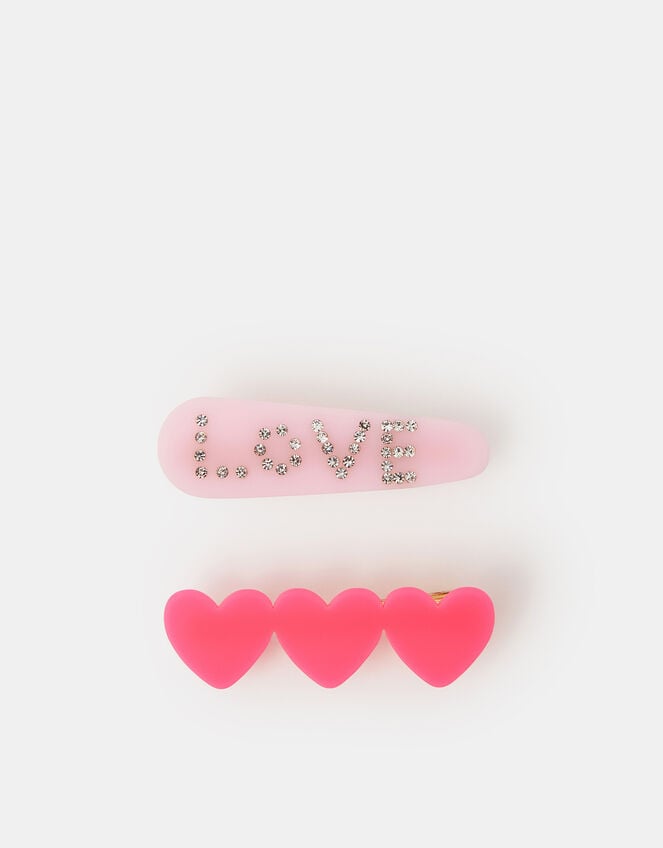 2-Pack Girls Love Heart Hair Slides, , large