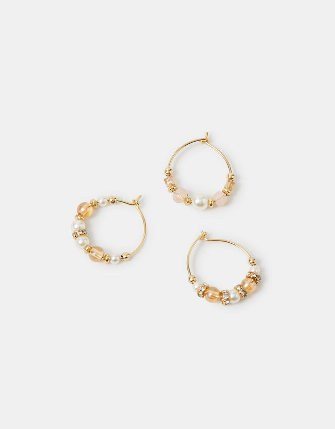 Beaded Wire Hoop Earrings, , large